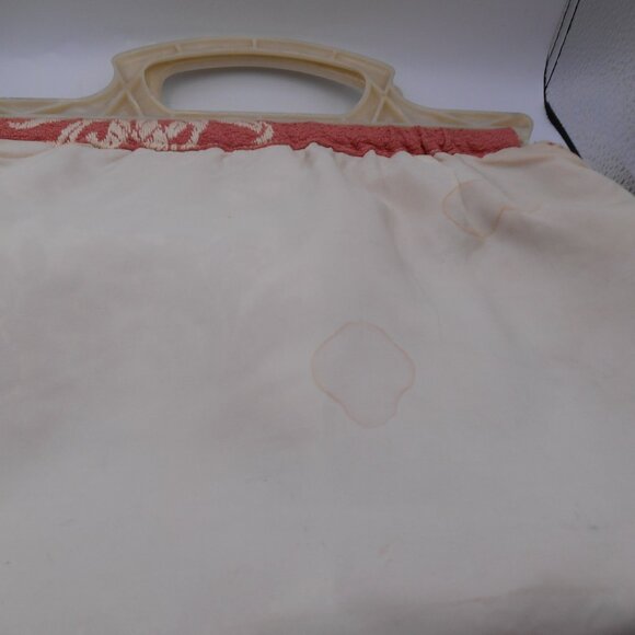 VINTAGE HANDMADE CORAL PINK FLORAL TAPESTRY HANDBAG PURSE - Picture 10 of 10